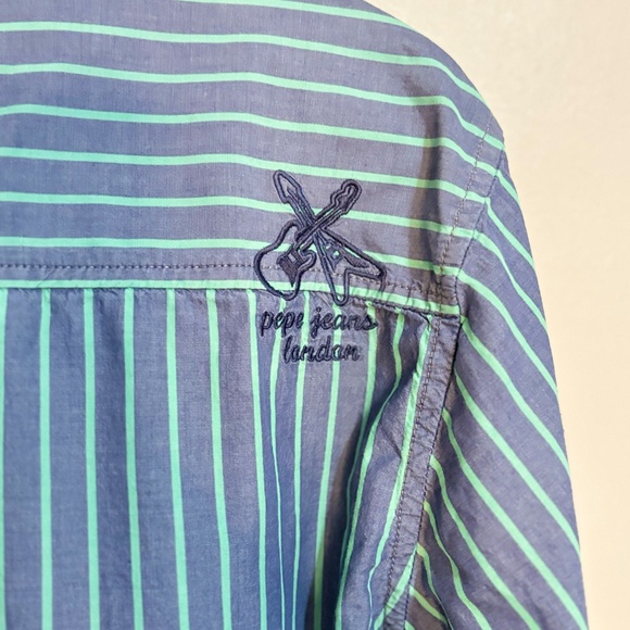 $15⚡️Vintage Pepe Jeans Purple Cotton Button Up Dress Shirt Green Stripes - Picture 12 of 15